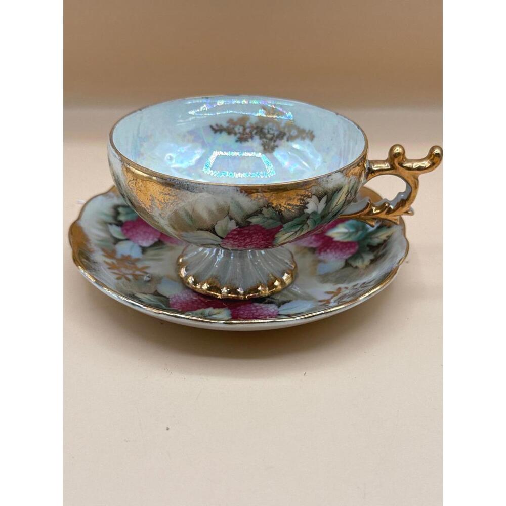 Vintage Shafford Japan Vintage Teacup and Saucer with Raspberry  and Gold Trim